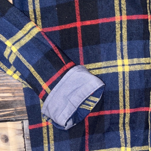 Women's Plaid Flannel Button Down Shirt - Navy, Red, and Yellow - Picture 3 of 3